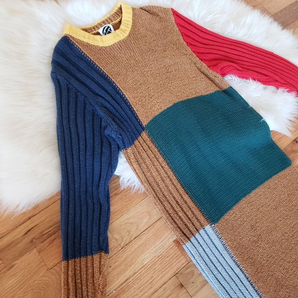 YanYan Tweedle Colorblock Ochre Rainbow Tweed Knit Column Dress - Picture 7 of 13